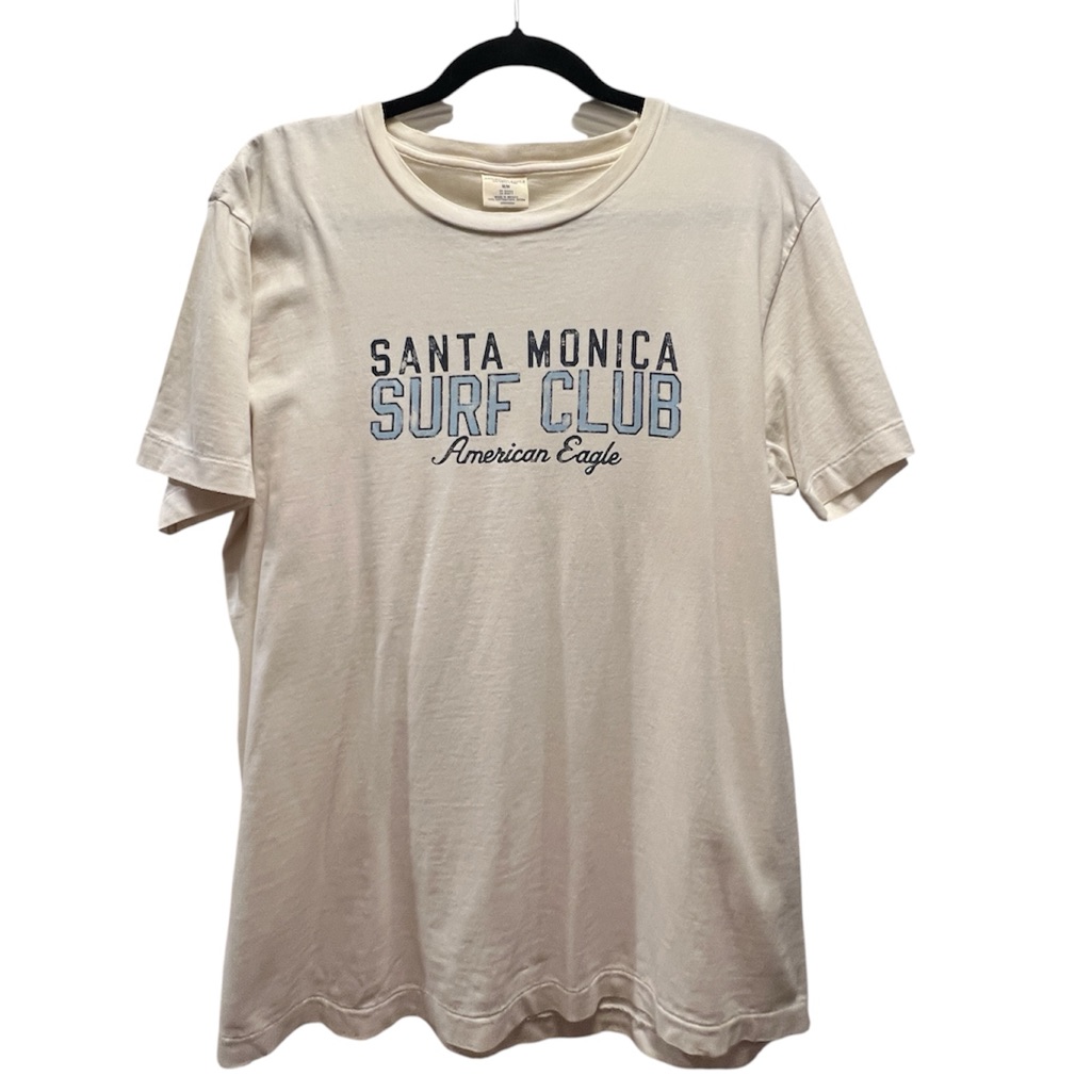 American Eagle Outfitters Shirts | American Eagle 100% Cotton Cream Short Sleeve Tee Santa Monica Surf Club- Size M | Color: Blue/Cream | Size: M