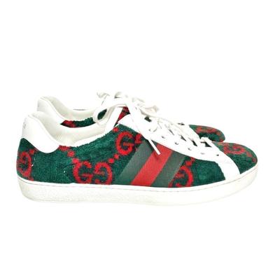 Gucci Shoes | Gucci Ace Gg Logo Terry Cloth Green Red Velvet Men’s Sneakers Size Gucci Size 8 | Color: Green/White | Size: 8