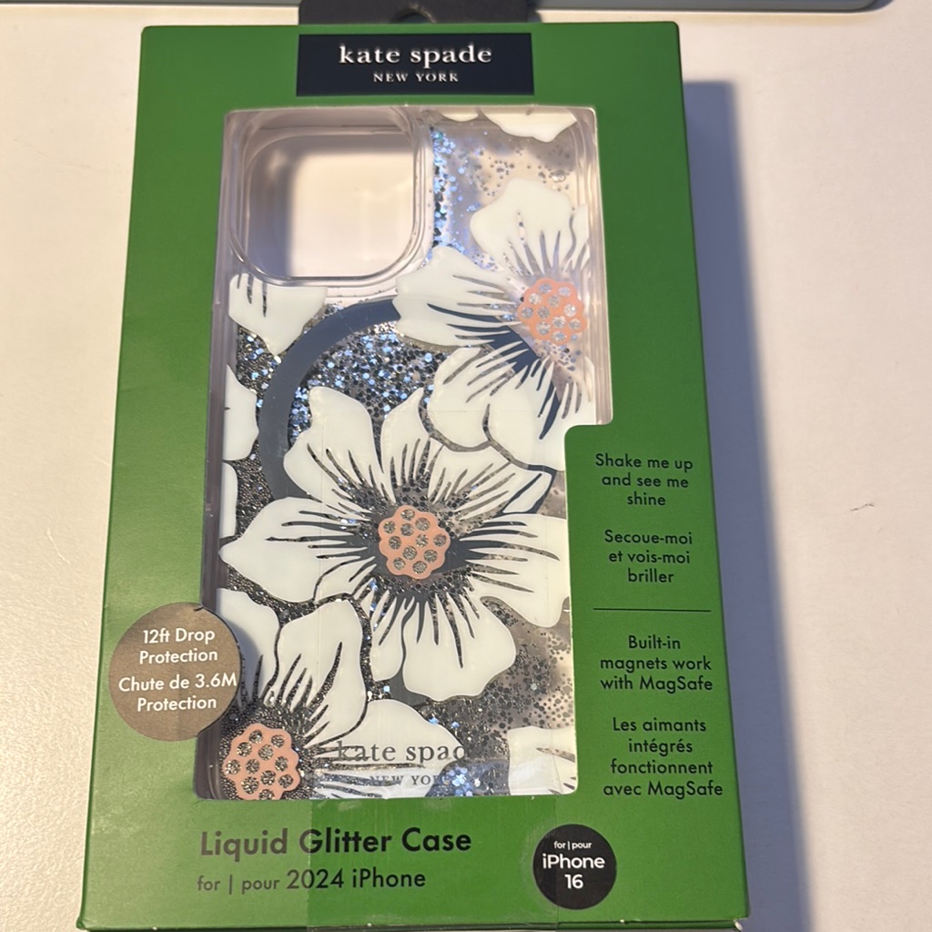 Kate Spade Cell Phones & Accessories | Kate Spade White And Silver Floral Glitter I Phone 16 Case | Color: Silver/White | Size: Os