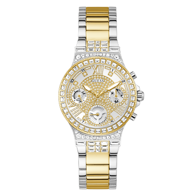 Quarzuhr GUESS "MOONLIGHT", silberfarben, goldfarben, Armbanduhren, Damen, Armbanduhr, Damenuhr, Edelstahlarmband, Kristallglas Image
