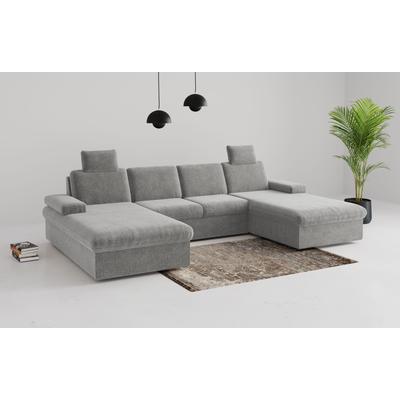 Wohnlandschaft SIT & MORE "Moreno", grau (hellgrau), B:309cm H:82cm T:171cm, 100% Polyester, Sofas, mit Armteilverstellung,wahlweise mit Bettfunktion Image