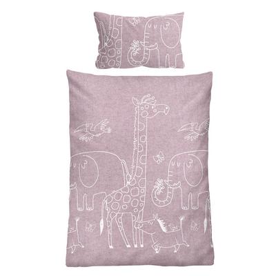 biberna Melange-Flanell Bettwäsche Tiere brombeer, 1x 100x135 cm + 1x 40x60 cm