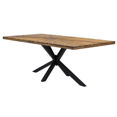 MiaMöbel Esstisch 'Vanaja' 160x90 cm, Teak/Antikschwarz Marmor, Metall Teak Modern Image