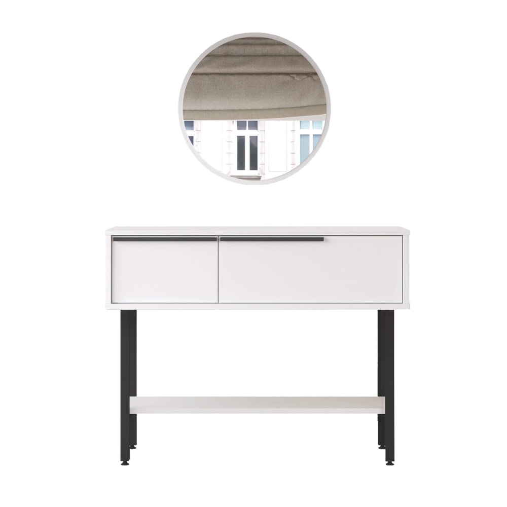 Console avec 2 portes et miroir, blanc et gris foncé