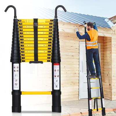 Teleskopleiter schwarz 4.4m Mit Haken Ausziehleiter bis 150kg Stabil Aluminium Anlegeleiter Image