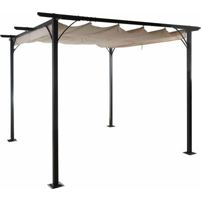 HHG - neuwertig] Pergola 116, Garten Pavillon, stabiles 6cm-Gestell + Schiebedach creme 3x3m Image