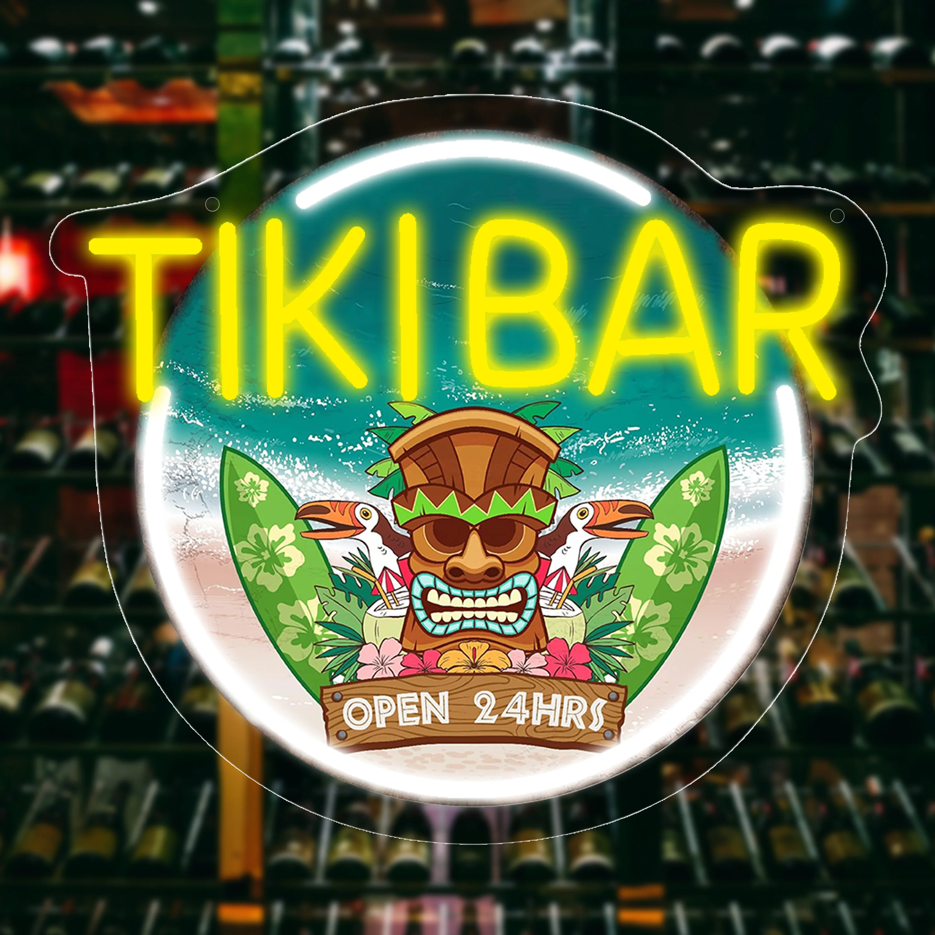 1, Tiki-Barschild, LED-Lichtschild für die hawaiianische Luau-Party-Dekoration, geeignet für hawaiianischen Aloha tropischen Geburtstag – Totem-Hut. Image