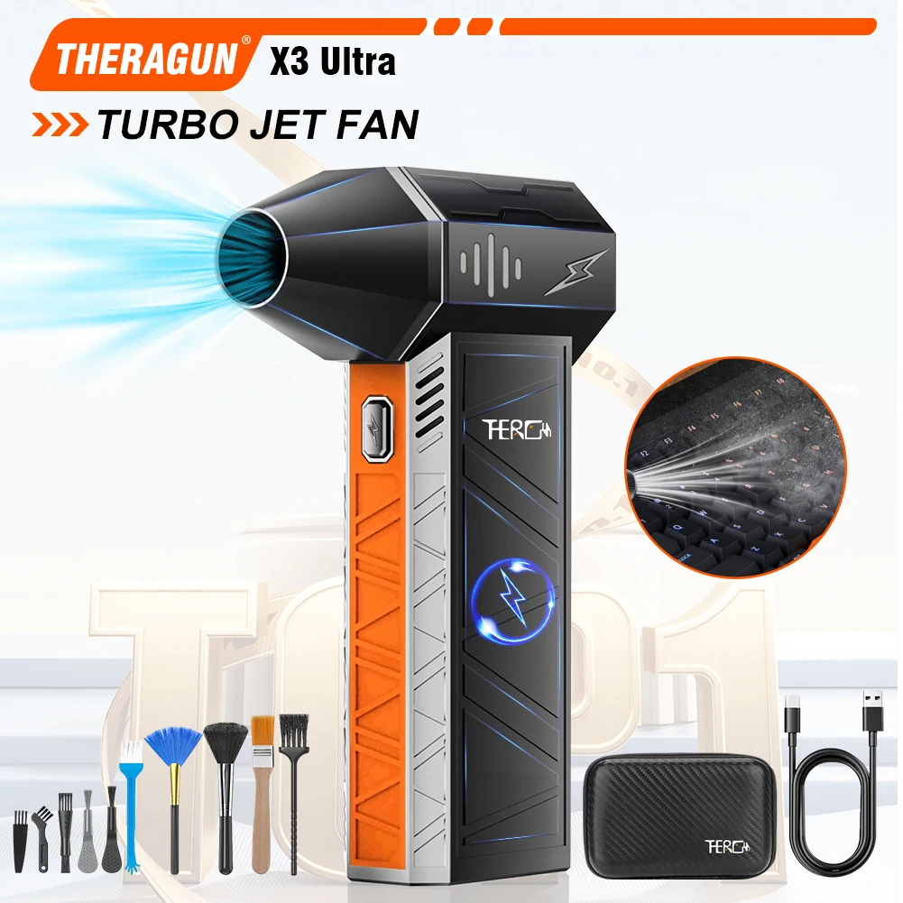 X3Ultra Turbo Jet Fan,Mini Handheld 180000 RPM Powerful Compressed Air Dust Collector-High with 10,000mAh Power Battery-THERAGUN
