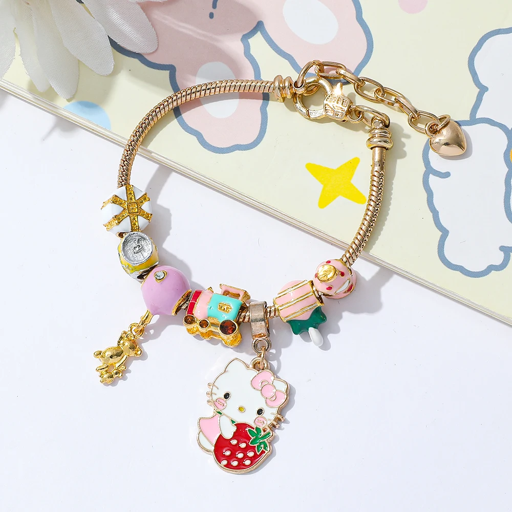 Sanrio Hello Kitty Erdbeer-Armband, Kawaii-DIY-Charm-Schmuck, süßes Kitty-Katzen-Geschenk für Mädchen und Frauen