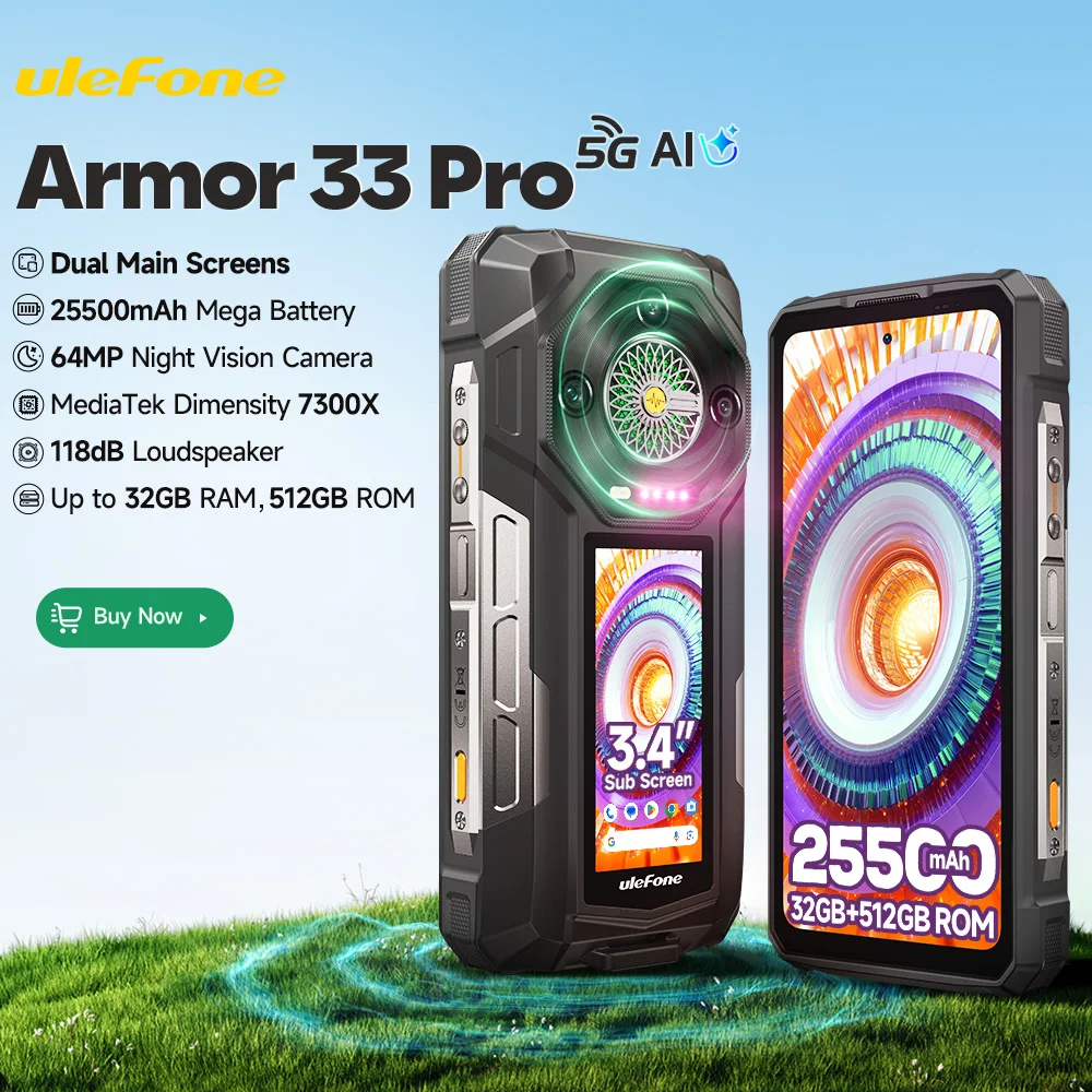 【Weltpremiere】 Ulefone Armor 33 Pro 5G Robustes Telefon 25500 mAh Bis zu 32 GB RAM 512 GB ROM 120 Hz 6,59" + 3,4" Rückbildschirm NFC Android Smartphone Image