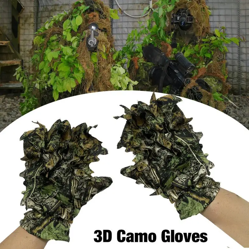3D Camouflage Blatt Jagd Handschuhe Hinterhältige Bequeme Nicht-rutsch Langlebige 3D Handschuhe Für Jagd Schießen Fotografie Blatt Handschuhe Image