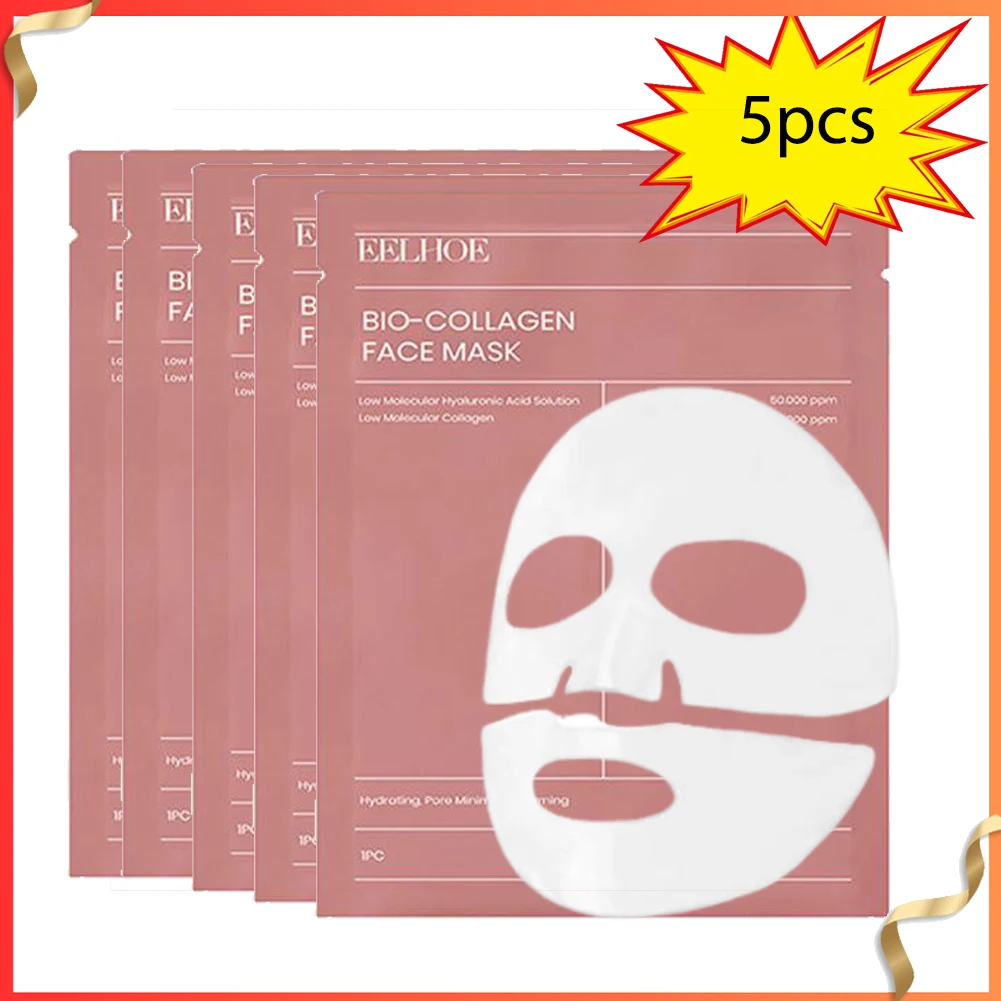 5 Stück Bio-Kollagen-Gesichtsmaske, tief feuchtigkeitsspendend, feuchtigkeitsspendend, Hydrogel-Gesichtsmaske über Nacht, VC, Aufhellung, Anti-Aging-Hautpflege Image