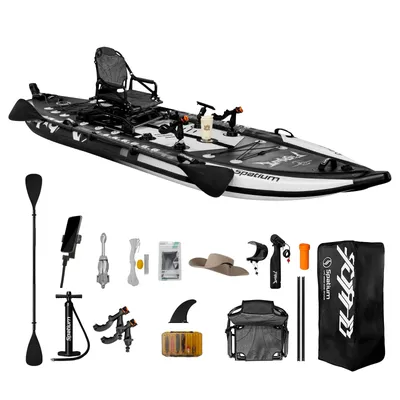 Spatium Fishing Paddle Board, Inflatable Stand Up Paddle Board with Electric Fin, 2 Fishing Rod Holders, Fishing Boat for Adults