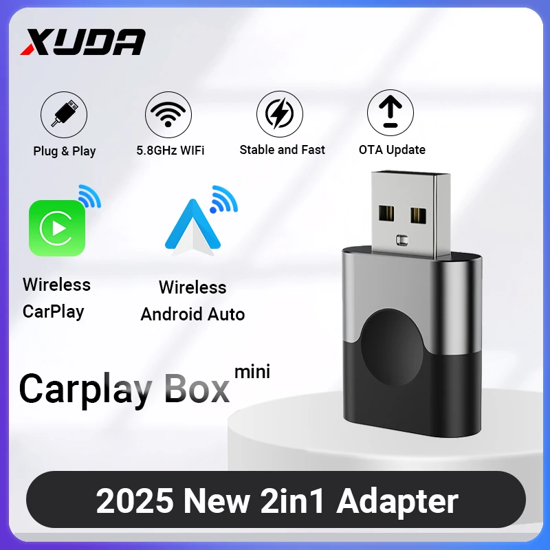 XUDA 2025 NEU Kabelgebunden mit kabellosem CarPlay und Android Auto 2-in-1-Mini-Adapter 5 GHz WiFi5 für 99 % original kabelgebundene CarPlay/Auto-Autos Image