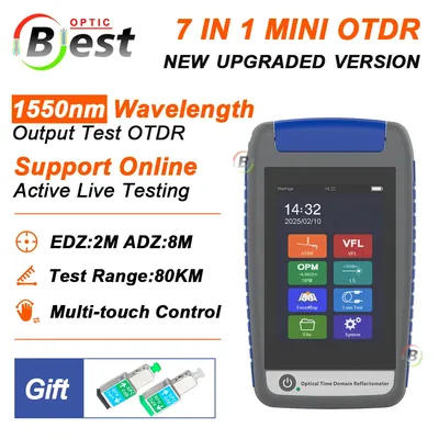 2025 Mini OTDR Optical Reflector Active Fiber Live Fiber Tester 1550nm 22dB Optical Reflectometer Touch Screen OPM VFL Event Map