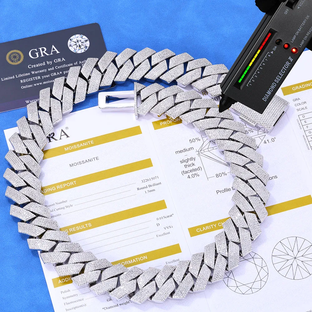 25 mm Hip Hop Schmuck Iced Out 925 Sterling Silber VVS Halskette eingelegt 6 Reihen Moissanit Diamant Miami Cuban Link Kette für Männer