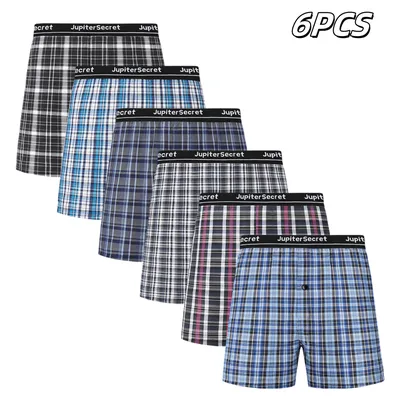 JupiterSecret 6/10 Stück Herrenunterwäsche, gewebte Boxershorts, lässige Heimunterteile mit elastischem Bund, mehrere Farben Image