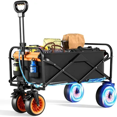 Electric Folding Utility Wagon Troller for Outdoor Activities Picnics Beach Camping Gardening Trails Versatile Storage Shopping
