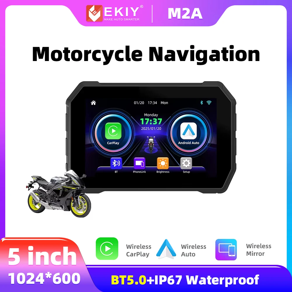 EKIY 5-Zoll-Motorrad Carplay Wireless CarPlay Android Auto Navigation Motorrad IP67 Wasserdichter Touchscreen für Motorrad Image