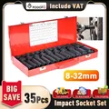 Podofo 35 pièces jeu de douilles 1/2 "ensemble de douilles à Impact profond 6 douilles à points écrou d'essieu de broche, jeu de douilles 8-32MM pour la réparation automobile
