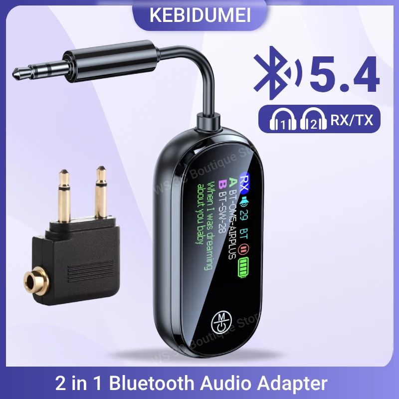 2-in-1 Bluetooth 5.4 Sender Empfänger Stereo 3,5 mm AUX Flugzeug Audio Wireless Adapter Mikrofon für TV PC Kopfhörer Auto Flugzeuge Image