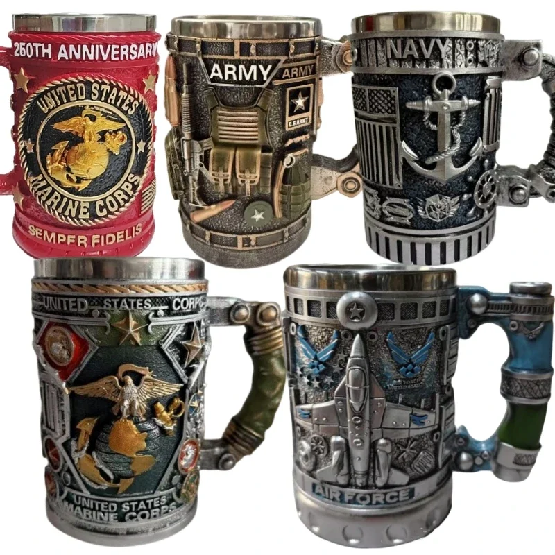 1 stücke Navy Tasse Air Force Anker Flugzeug Wein Becher Harz Edelstahl Armee Bier Militär Becher Männer Geburtstag Geschenk Kaffee wein Neue Image