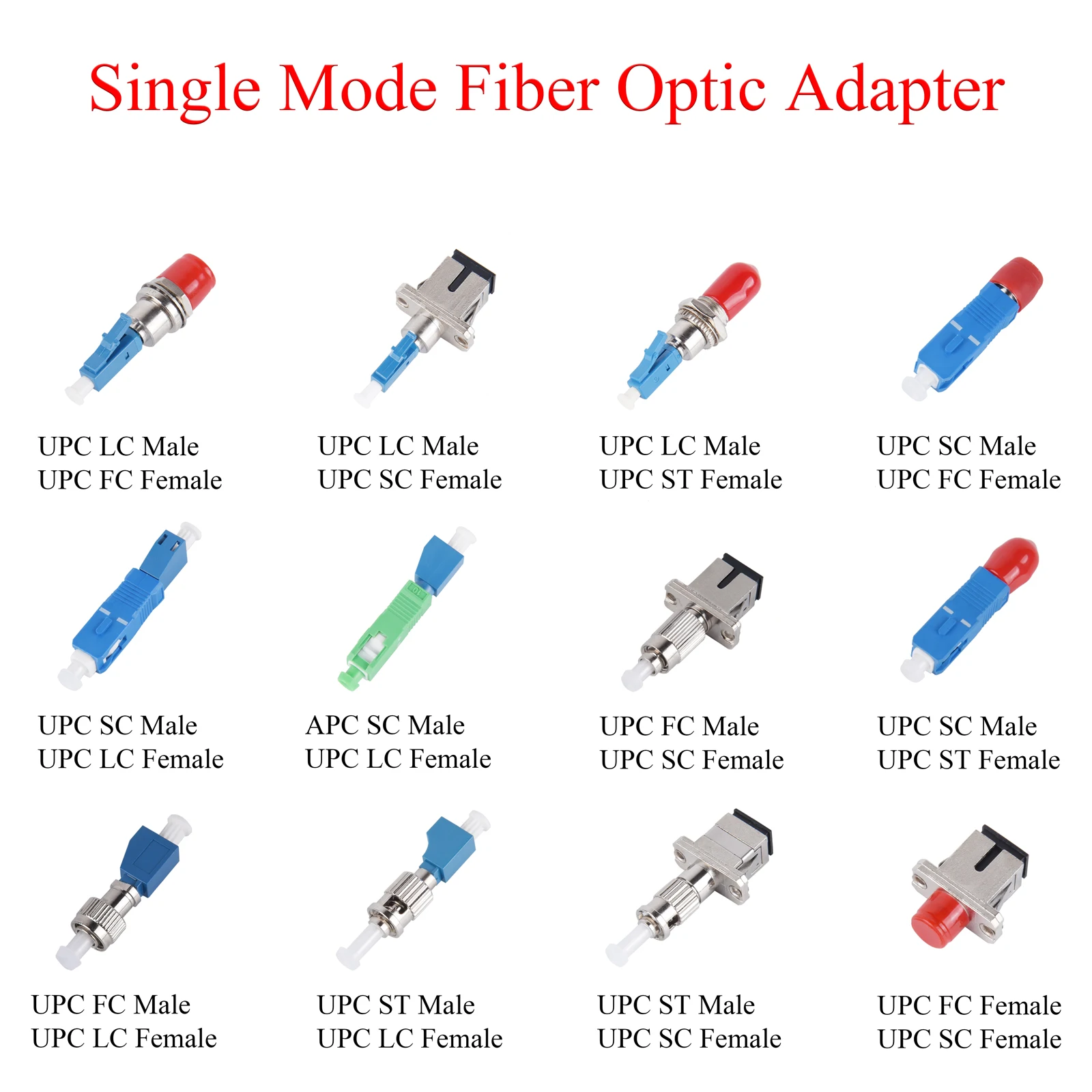 10Pcs Fiber Optic UPC FC/LC/SC/ST Stecker/Buchse auf UPC LC/SC/FC/ST Weibliche Adapter Single-modus Konverter Hybrid Stecker Image