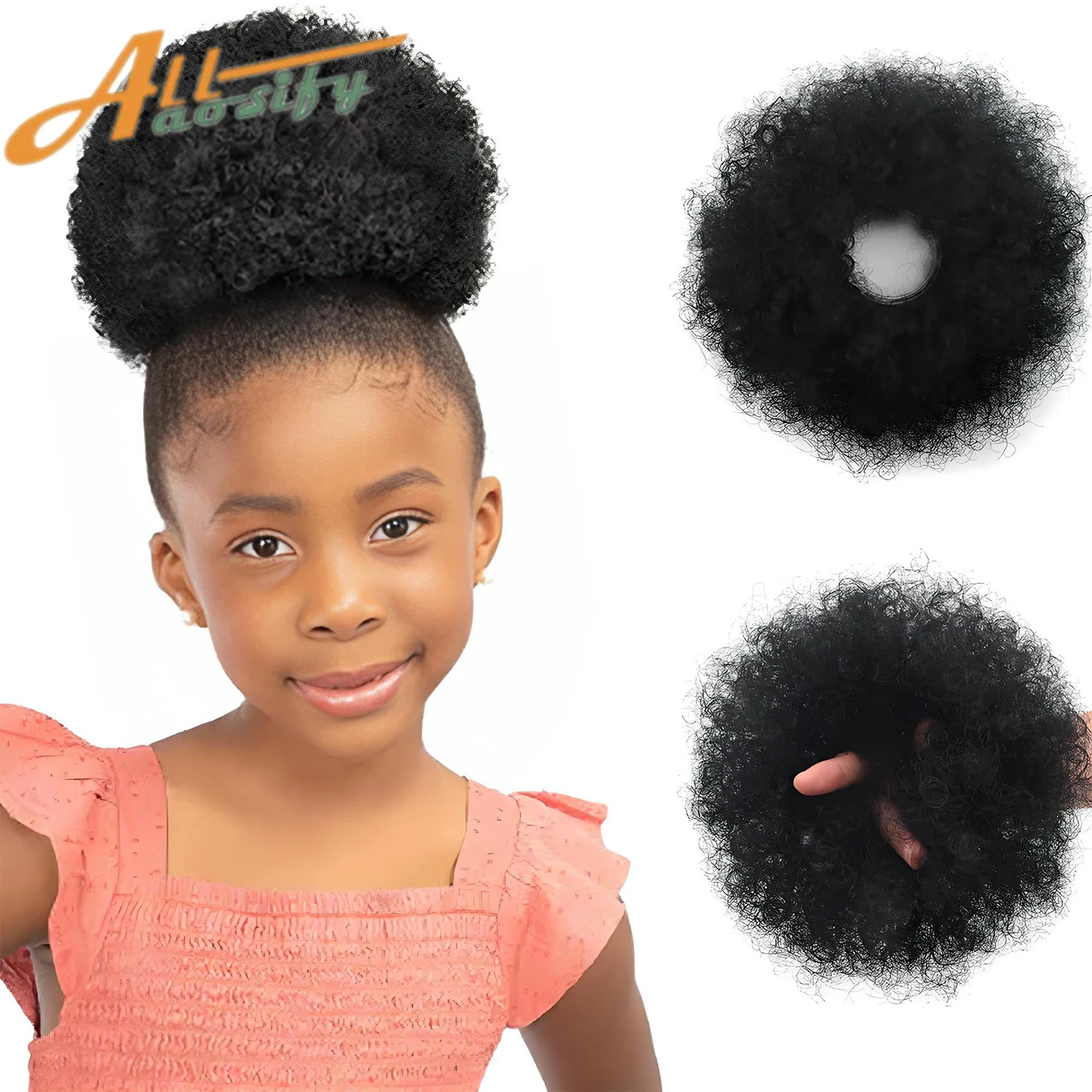 Synthetischer Afro-Puff-Pferdeschwanz, Haarknoten für kleine Mädchen, Kinder, Frauen, kleine Haarknoten, verworrenes lockiges Haar, Donut-Chignon Image