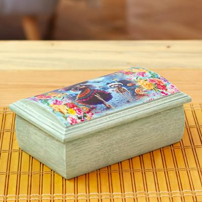 'Handmade Pinewood Jewelry Box with Catrina-Themed Decoupage'