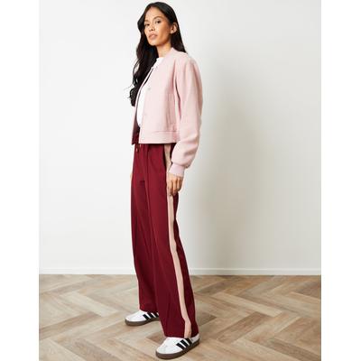 Berry Red Side Stripe Pull On Wide Leg Trousers