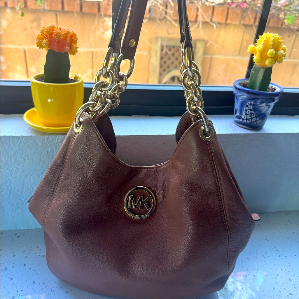 Michael Kors Bags | Brown Leather Mk Bag, Large | Color: Brown | Size: Large