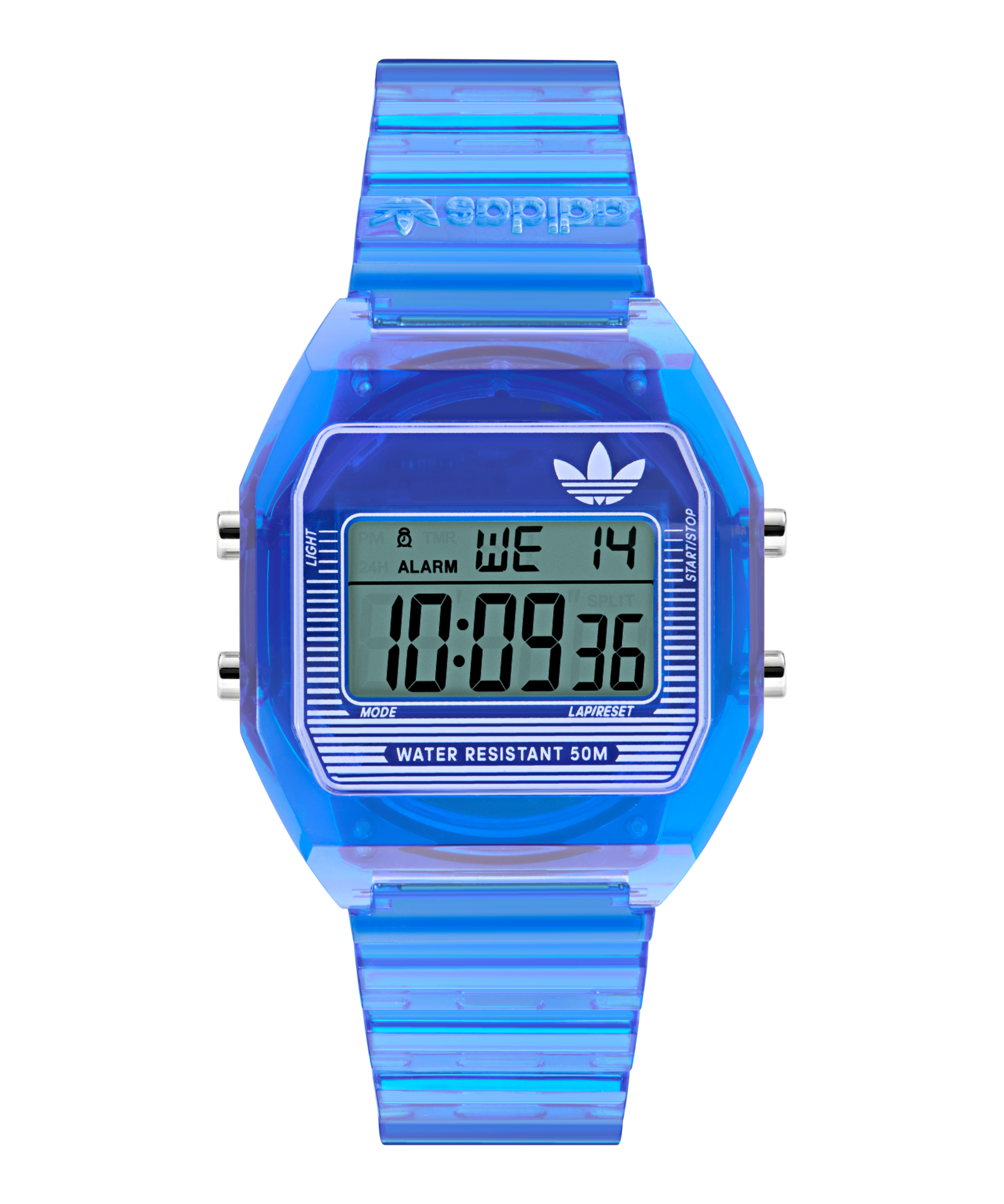 Digitaluhr ADIDAS ORIGINALS "DIGITAL TWO CRYSTAL", blau (transparent), Armbanduhren, Damen, Digitaluhr, Quarzuhr, Armbanduhr, Herrenuhr, Damenuhr, Resinarmband