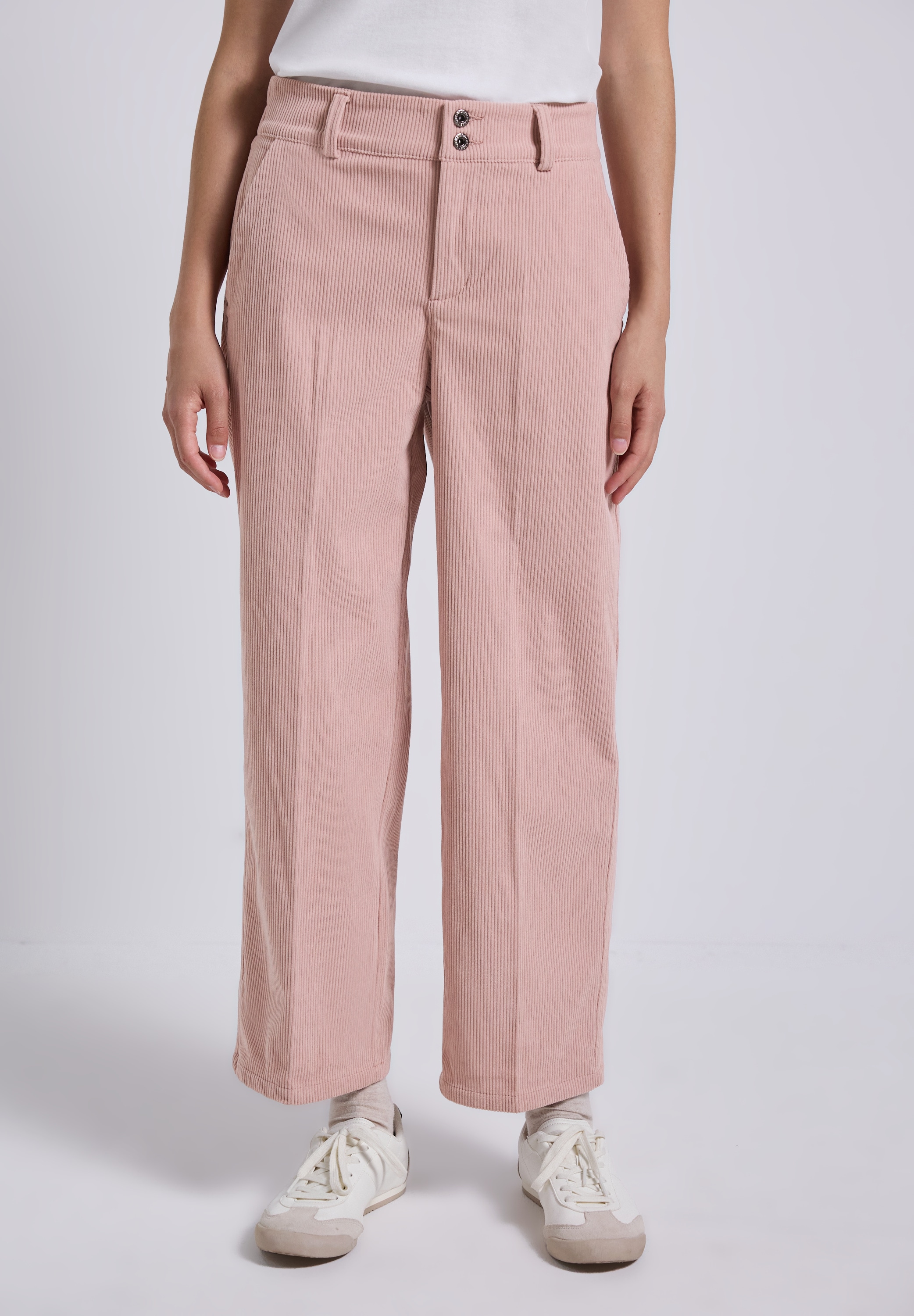 Stoffhose STREET ONE STUDIO, Damen, Gr. 40, Länge 28, rosa (sepia rose), Stoff, 100% Polyester, unifarben, comfort fit knöchelfrei, Hosen Stoffhose, High Waist
