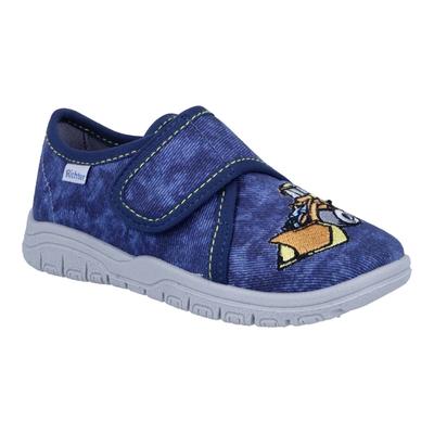 Hausschuh RICHTER "Mailo WMS: Mittel", Kinder, Gr. 33, blau, Baumwolle, kontrastfarbene Details, casual, Schuhe, Klettschuh mit WMS, Größenschablone zum Download Image