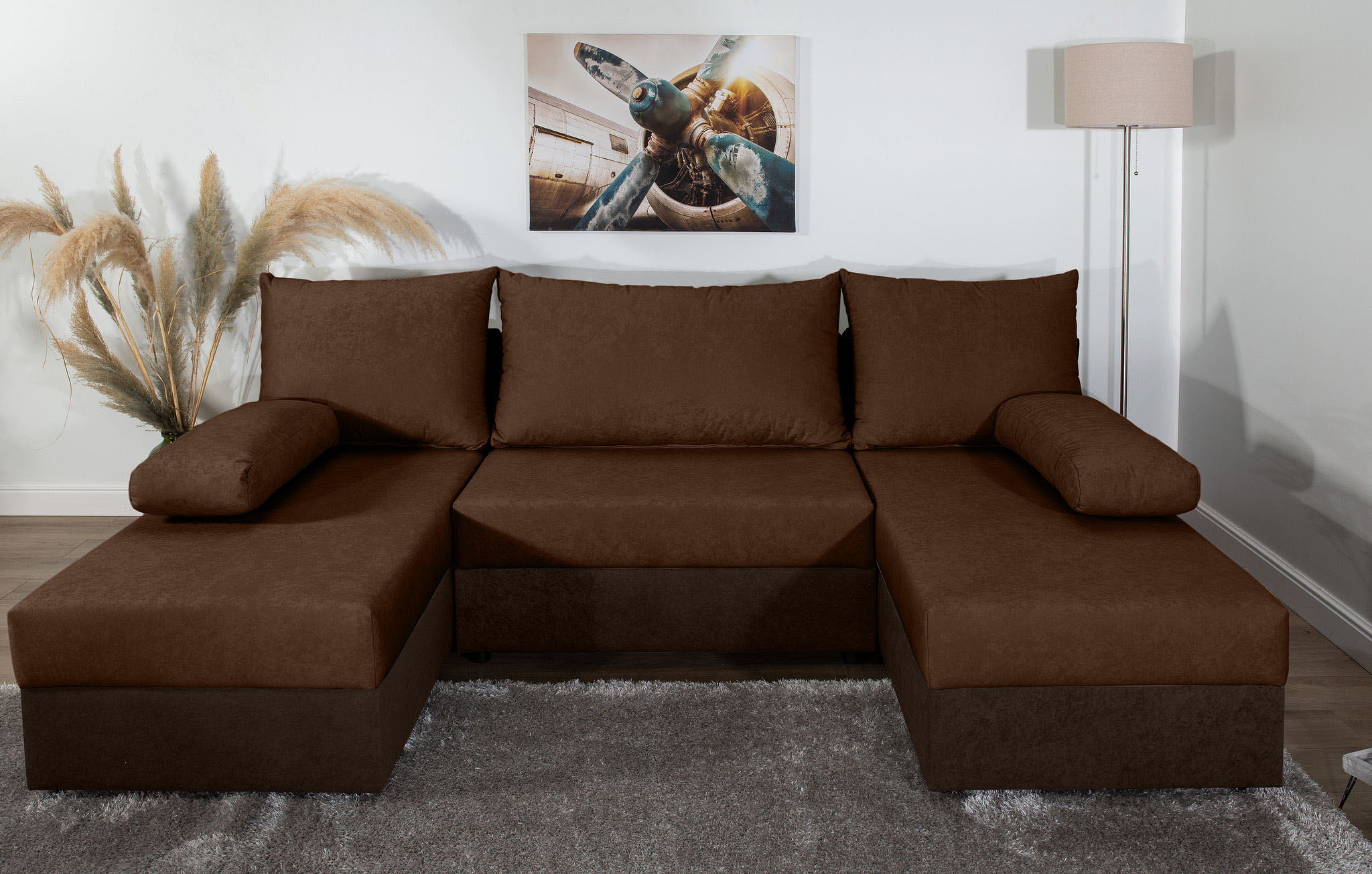 Wohnlandschaft COLLECTION AB "Pico U-Form", braun (dunkelbraun), B:220cm H:39cm T:158cm, 100%Polyester, Sofas, Wohnlandschaft, Wohnlandschaft,2 X Ottomane,Polyätherschaum Polsterung