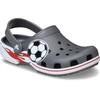 Clog CROCS "Classic Soccer Brand Clog K", Kinder, Gr. 28, grau, Croslite, kontrastfarbene Details, casual, Schuhe, Freizeitschuh, Sandale mit coolem Motiv
