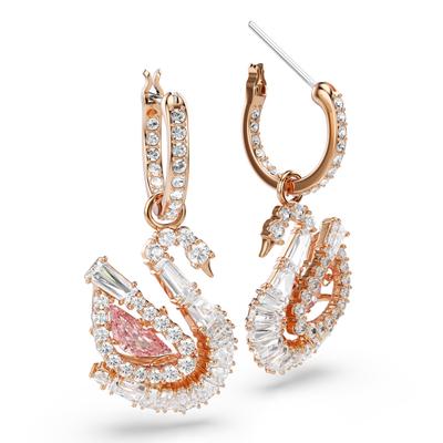 Paar Creolen SWAROVSKI "Schmuck Geschenk Schwan Ohrringe", roségoldfarben, metallfarben, kristallweiß, pink, kristallweiß, pink, Ohrringe, Damen, Metall, Swarovski Kristall, Swarovski Zirkonia (s.) - Einhänger abnehmbar Image