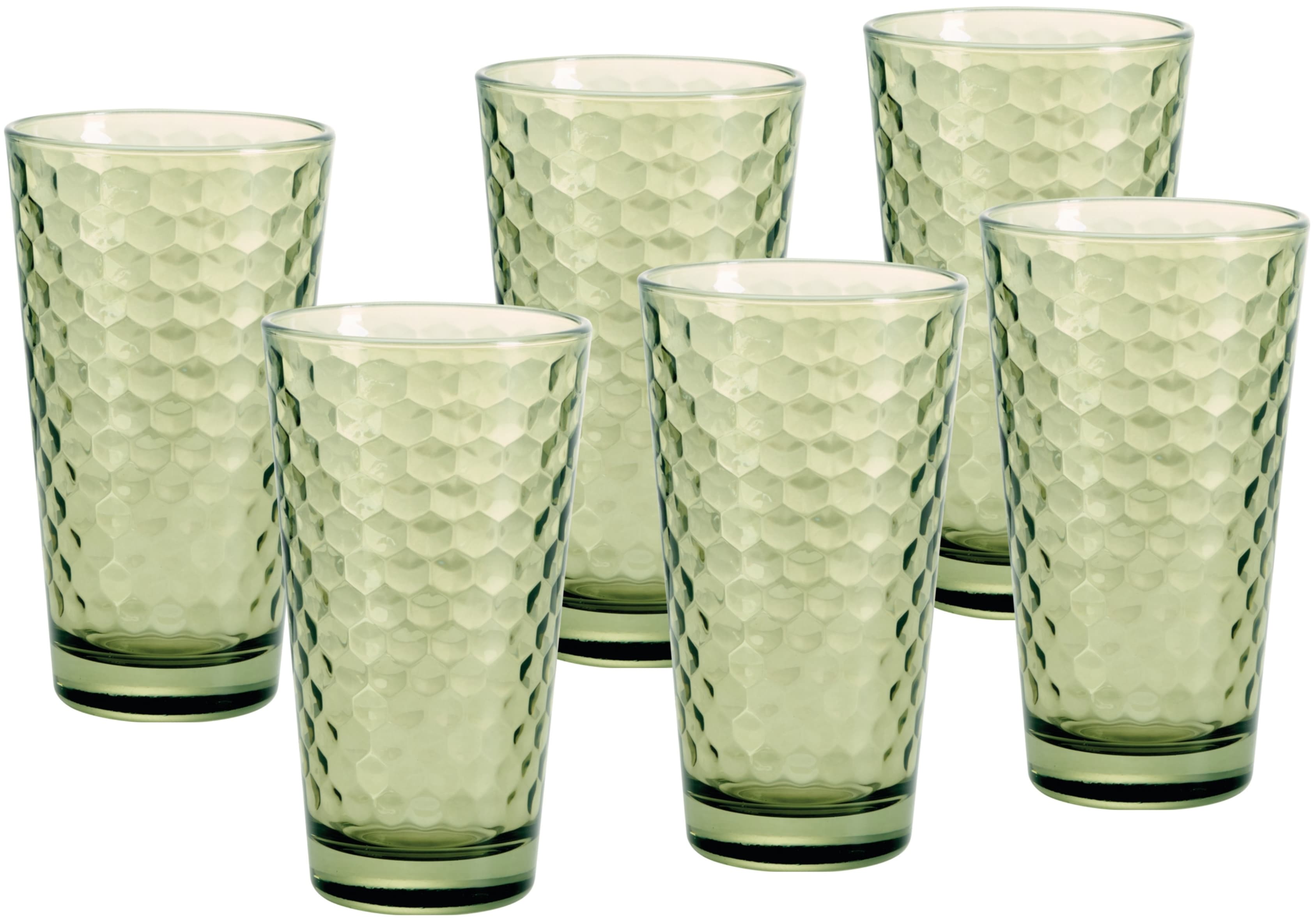 Longdrinkglas RITZENHOFF & BREKER "Favo", grün (oliv), B:8,4cm H:14,2cm Ø:8,4cm, Glas, Trinkgefäße, 6er Set, je 350 ml