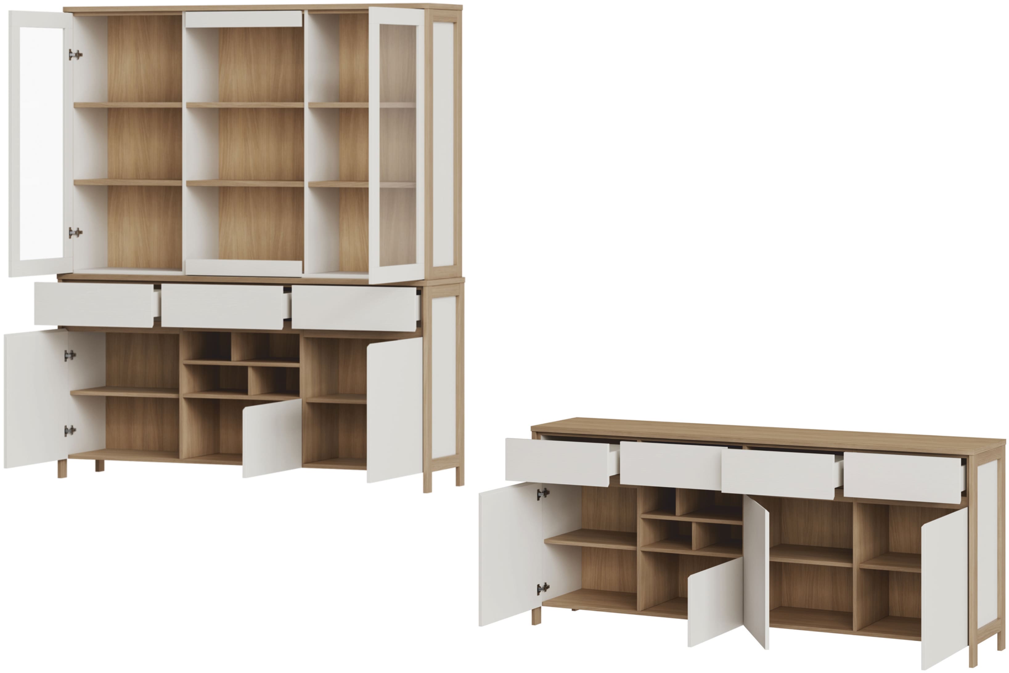 Wohnwand HOME AFFAIRE "Stranda, moderne Anbauwand, Komplettset im Scandi-Style", weiß (weiß skandi eiche), B:193cm, Holzwerkstoff, Kastenmöbel-Sets, Wohnwand, enthält Sideboard und Buffet, ausreichend Stauraum