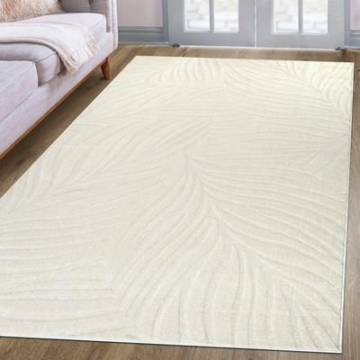 Teppich MY HOME "Calmura, Blätter-Design in Hoch-Tief-Struktur" Gr. 3, beige (creme), B:120cm H:9mm L:180cm, Kunstfaser, Teppiche, 3D-Effekt, softer Kurzflor, pflegeleicht, Scandi-Look Image