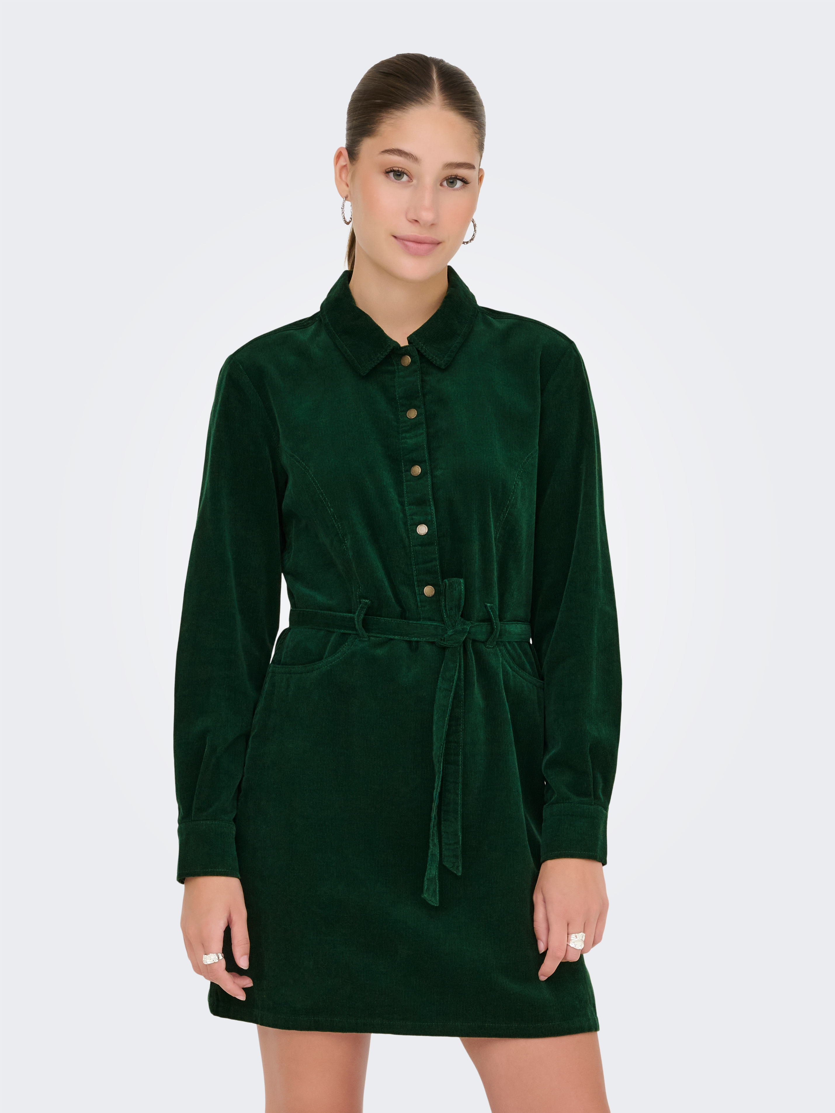 Cordkleid ONLY "ONLNESSA L/S CORD DRESS CC PNT", Damen, Gr. L, N-Gr, pineneedle, Obermaterial: 100% Baumwolle, unifarben, regular fit, Kleider Image