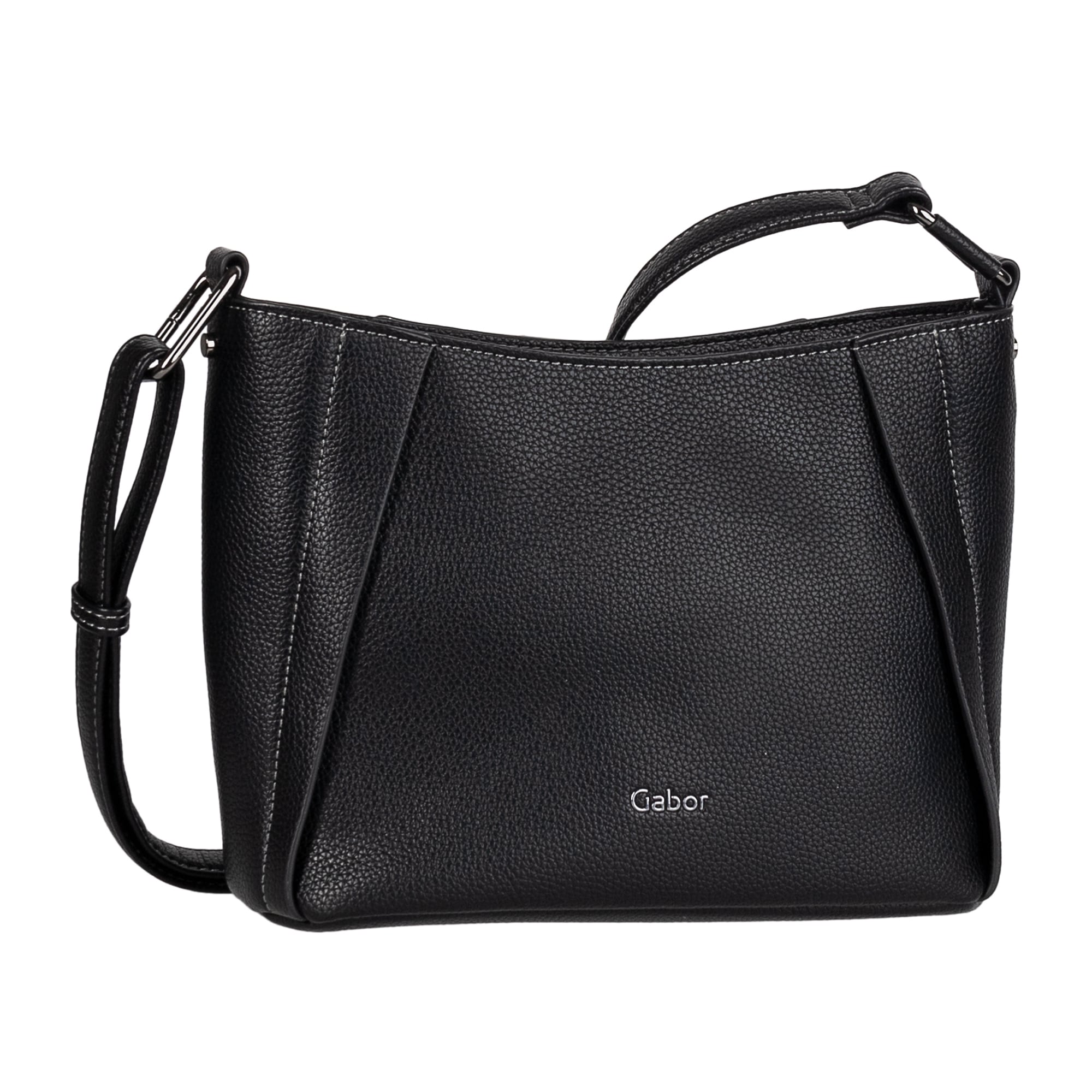 Umhängetasche GABOR "Brianne", Damen, Gr. B/H/T: 25,5cm x 20cm x 9,5cm, schwarz, Polyurethan, Taschen Umhängetasche, aus leicht genarbtem Lederimitat mit dekorativen Falten und Farbkanten