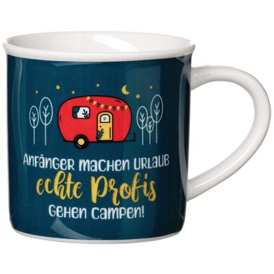 Becher RITZENHOFF & BREKER "Camping", bunt, B:13cm H:9cm Ø:9cm, Porzellan, Trinkgefäße, "Anfänger machen Urlaub,..." - in Geschenkbanderole Image