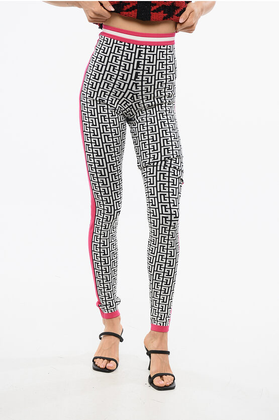 Gestrickte Leggings mit Monogrammmuster in Schwarz und Weiß Image