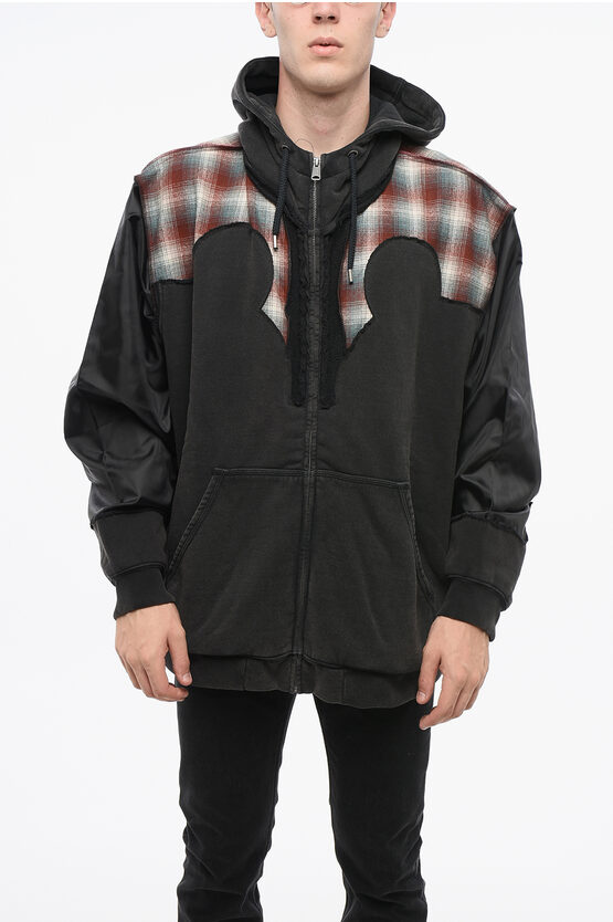 MM0 Sweatshirt aus Baumwolle und Wolle mit karierten Details in Schwarz Image