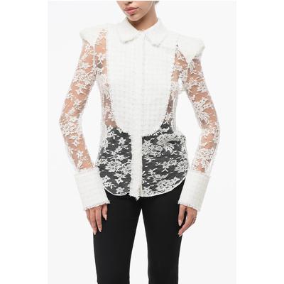 Spitzenshirt mit gepolsterten Schultern in Weiß Image