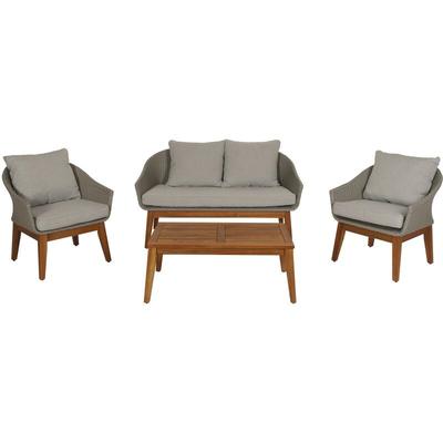 HHG - Gartengarnitur 222, Garten-/Lounge-Set Sofa Sitzgruppe, Poly-Rattan Holz Akazie grau, Kissen Image