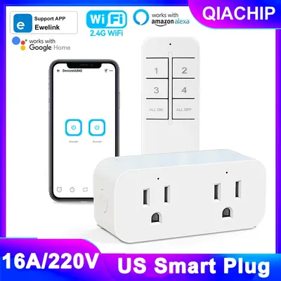 Ewelink WiFi Smart Plug 16A US Dual Socket 2.4G APP Control Timer Setting Work With Alexa Google Home Voice Controls