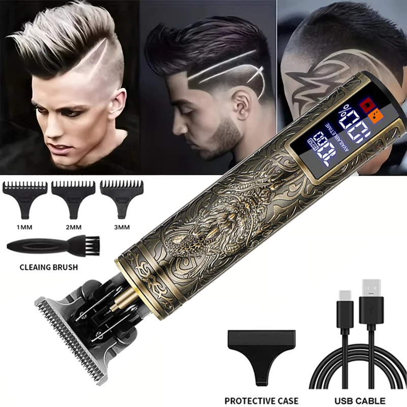 Carving Vintage Haarschneidemaschine T9 Professionelle Haarschneidemaschine USB wiederaufladbar Bart Haarschneider Tragbarer Friseurrasierer Image