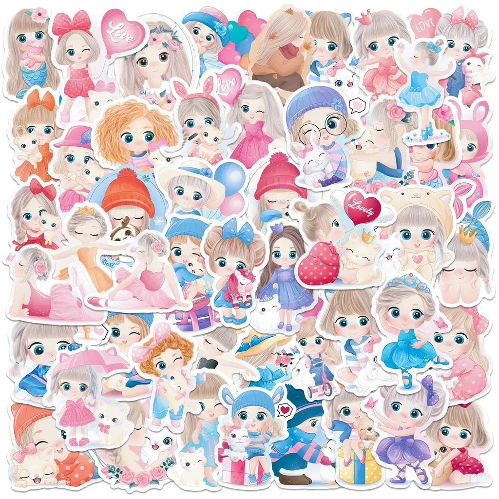 50 Stück Mädchen-Aufkleber – süße Puppe im Q-Stil, Graffiti für Wasserbecher, Gepäck und Handyhüllen (Anime Worlds Store) Image